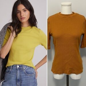 Anthropologie Maeve Ribbed Mock Neck Top Burnt Orange Rust